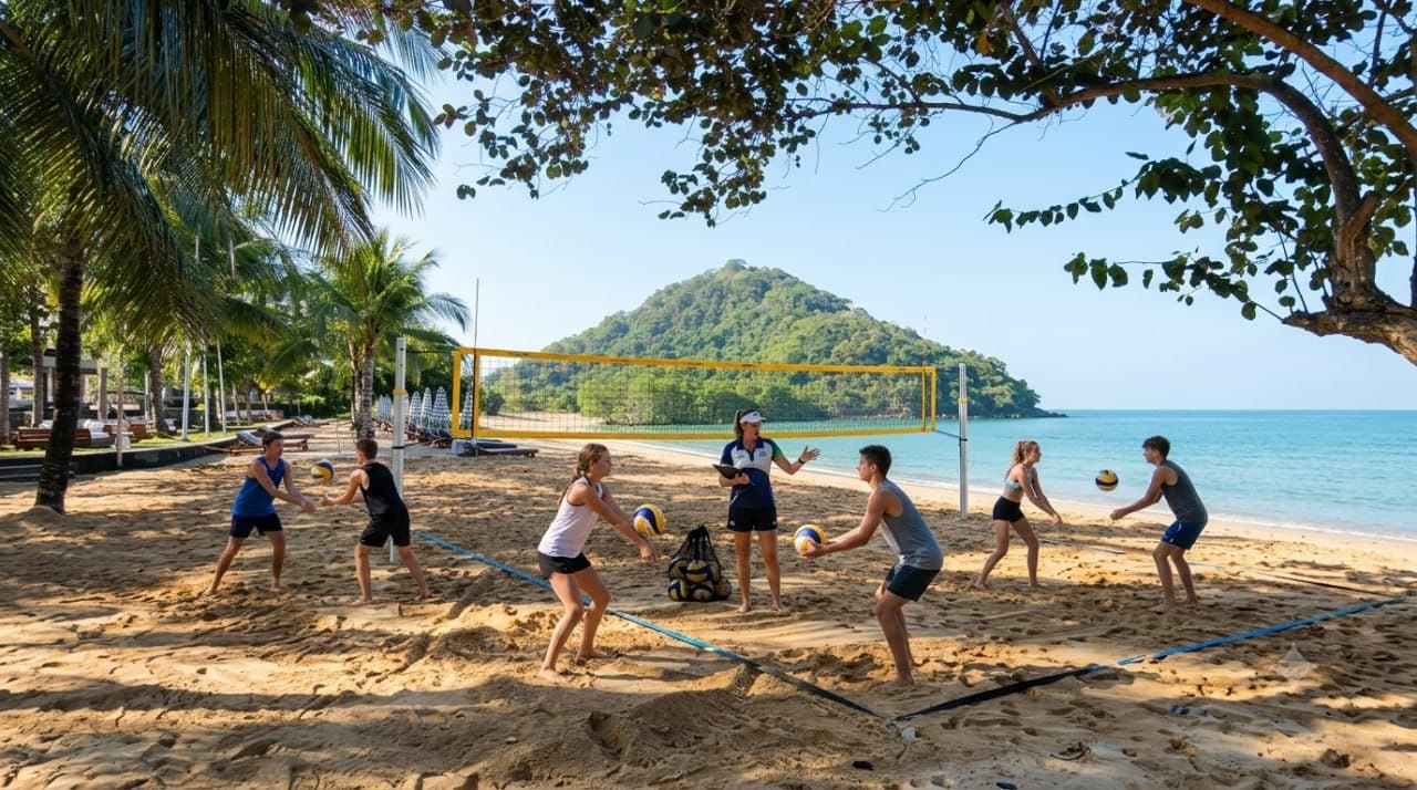 Professional coaching session at the Makai beach volleyball academy