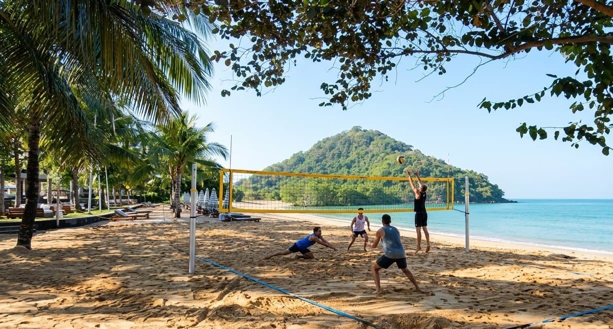 Beach volleyball on the premium sand courts at Makai Active Hub, Kuta Lombok